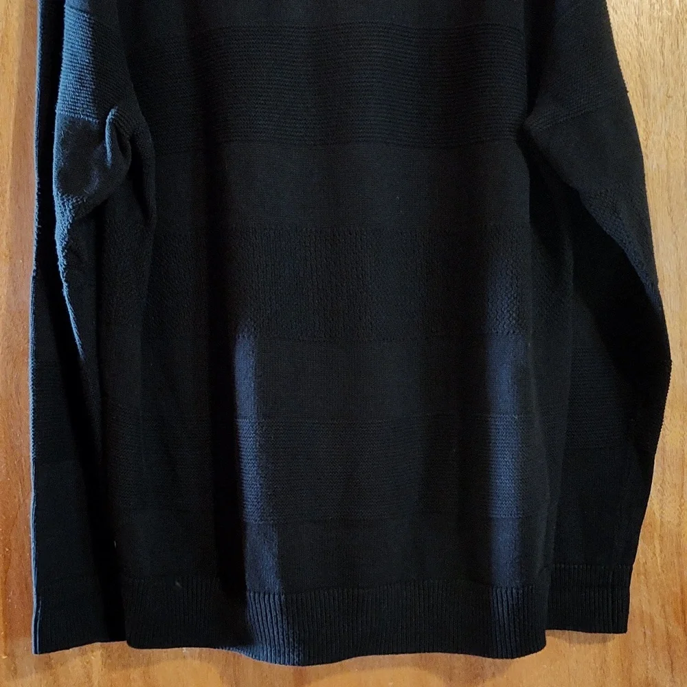 Chaps Mens Pullover Sweater Black Textured Ribbed Quarter Zip 100% Cotton XL